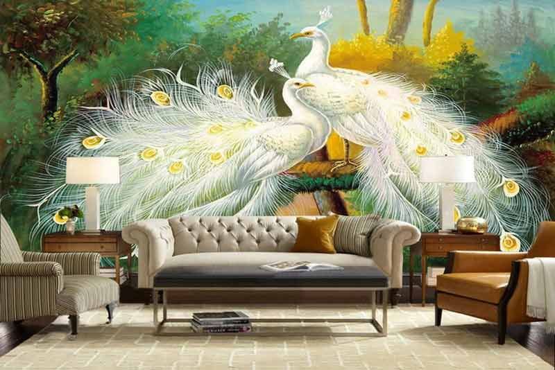 پوستر دیواری طاووس پر سفید در طبیعت