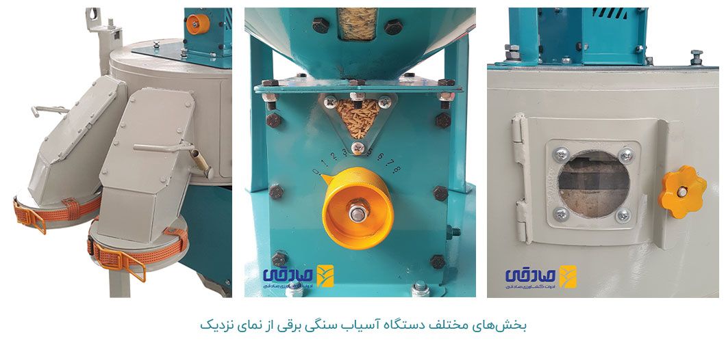 بخش های مختلف دستگاه آسیاب سنگی برقی از نمای نزدیک