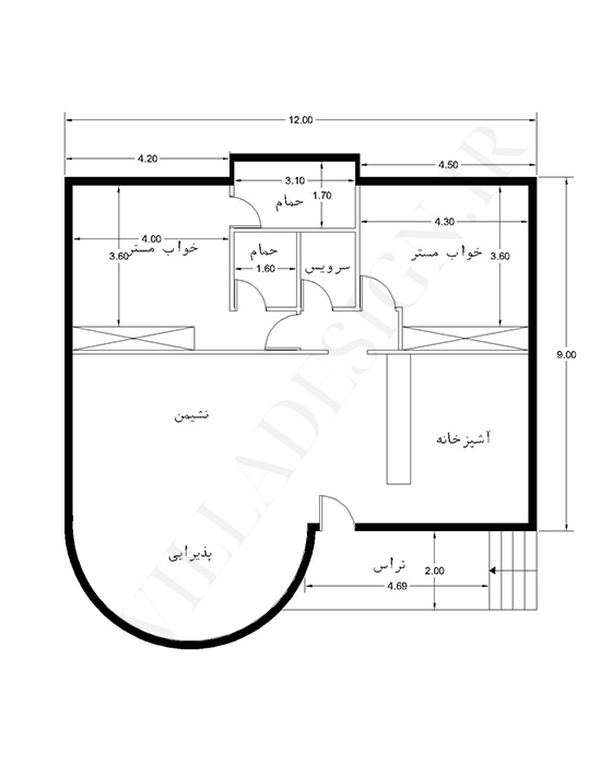 نقشه ویلا 100 متری دو خوابه