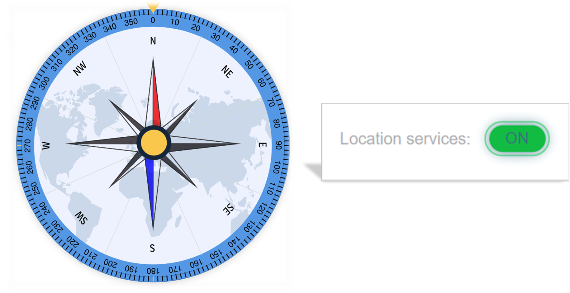 قطب نمای آنلاین در وب‌سایت onlinecompass.net