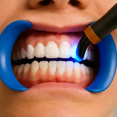 بلیچینگ دندان در مطب با ژل و لایت کیور حرفه‌ای