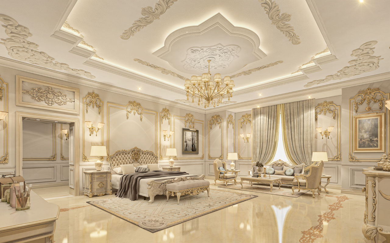 طراحی اتاق خواب در ویلا کلاسیک