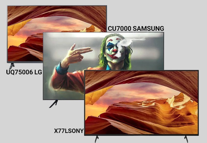 مقایسه تلویزیون سونی X77L و ال جی UQ75006 با سامسونگ CU7000