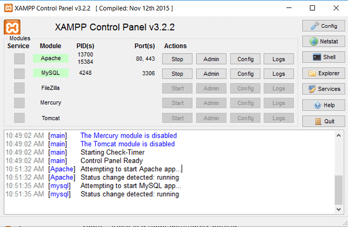 ماژول‌های Apache و MySQL