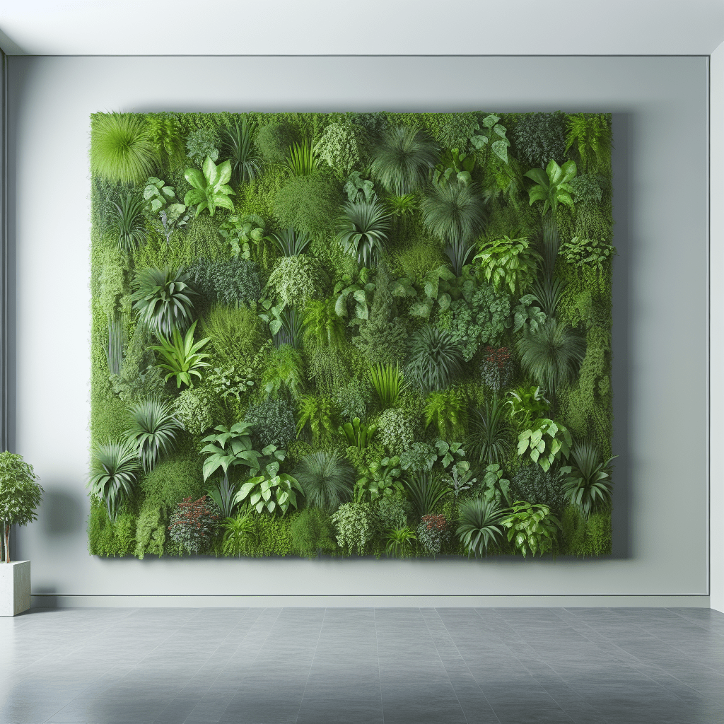Artificial green wall in minimal decoration