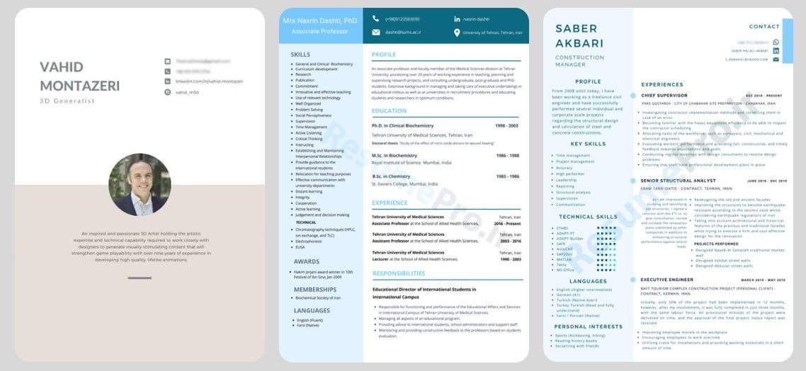 نمونه رزومه های انگلیسی حرفه ای